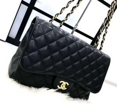 CHANEL Black Caviar Gold Hardware Jumbo Flap Bag