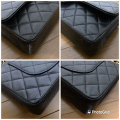CHANEL Black Caviar Double Flap Gold Hardware Shoulder Bag