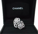 CHANEL Diamond Camelia 18KT White Gold Bypass Ring Size 5.5