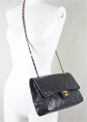 CHANEL Black Lambskin 25 Double Flap Handbag