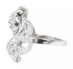 CHANEL Diamond Camelia 18KT White Gold Bypass Ring Size 5.5