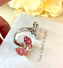 Van Cleef & Arpels Diamond & Sapphire Two Butterfly Between The Finger Ring