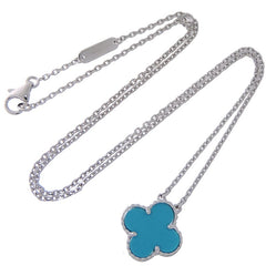 Rare Van Cleef & Arpels VCA Turquoise Vintage Alhambra 18Kt White Gold Necklace