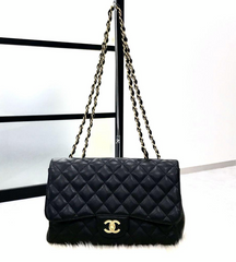 CHANEL Black Caviar Gold Hardware Jumbo Flap Bag