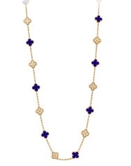 Rare Van Cleef & Arpels Paris Vendome Vintage Alhambra Diamond Blue Porcelain Necklace