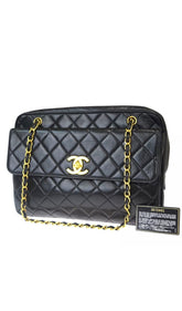CHANEL Turn Lock Black Lambskin Tote Handbag
