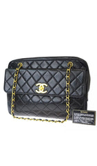 CHANEL Turn Lock Black Lambskin Tote Handbag