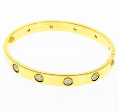 Cartier 10P Diamond 18KT Yellow Gold Love Bracelet Size 16