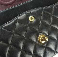 Vintage CHANEL Black Lambskin Gold Hardware Medium Double Flap Bag