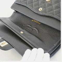 CHANEL Caviar Leather 23cm Small Double Flap Gold Hardware Shoulder Handbag