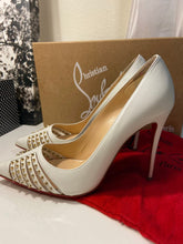 Christian Louboutin Red Bottom White Leather Spiked Heels Pumps