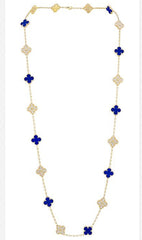 Rare Van Cleef & Arpels Paris Vendome Vintage Alhambra Diamond Blue Porcelain Necklace
