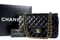 CHANEL Black Lambskin Medium GHW Double Flap Bag