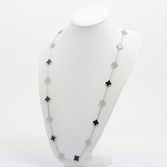 Van Cleef & Arpels Diamond & Onyx Vintage Alhambra 20 Motif 18KT White Gold Necklace