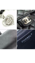 CHANEL CC Embellishments Double Flap Black Caviar Handbag