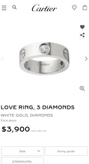 Cartier 3P Half Diamond 18KT White Love Ring Size 57/ 8