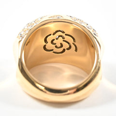 CHANEL Diamond Paved Camelia Domed 18KT Uellow Gold Ring Size #53/ 6