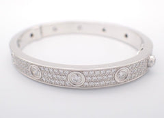 Cartier Full Diamond-Paved 18KT White Gold Love Bracelet, Size 16