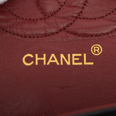 CHANEL Black Lambskin Leather 25cm Double Flap Bag w/ 24KT Gold Hardware