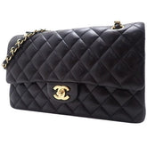 CHANEL Black Quilted Lambskin Double Flap 25 Shoulder Handbag