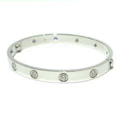 Cartier 10 Diamond 18KT White Gold Love Bracelet, Size 17 w/ Certificate