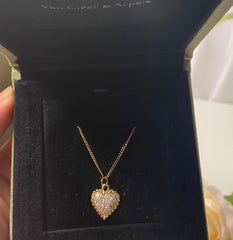 Van Cleef & Arpels VCA Diamond Paved Heart Puffy Necklace
