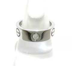 Cartier 3P Half Diamond 18KT White Gold Love Ring Size 5