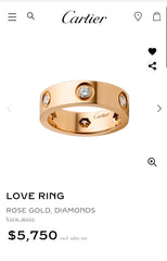 Cartier 6P Full Diamond 18KT Rose Gold Love Ring Size 5.75