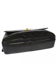 CHANEL Turn Lock Black Lambskin Tote Handbag