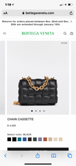 Bottega Veneta Chain Cassette Padded Interacciato Black Leather Gold Hardware Bag