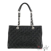 CHANEL Black Caviar Silver Hardware GST Grand Shopper Tote