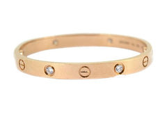 Cartier 4P Half Diamond 18KT Rose Gold Love Bracelet Size #16