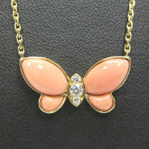 Van Cleef & Arpels Coral Diamond Papillon Butterfly Lucky Pendant Necklace