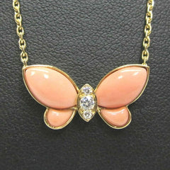 Van Cleef & Arpels Coral Diamond Papillon Butterfly Lucky Pendant Necklace