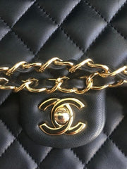 CHANEL Black Quilted Lambskin Double Flap Shoulder Handbag