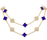 Rare Van Cleef & Arpels Paris Vendome Vintage Alhambra Diamond Blue Porcelain Necklace