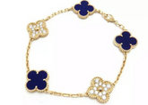 Van Cleef & Arpels Vintage Alhambra Diamond Sevres Porcelain 18KT Yellow Gold Bracelet