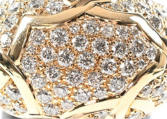 CHANEL Diamond Paved Camelia Domed 18KT Uellow Gold Ring Size #53/ 6