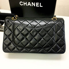 CHANEL Black Lambskin GHW Quilted Double Flap Handbag