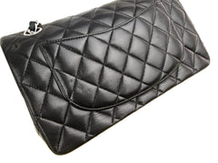 CHANEL Black Quilted Lambskin 23 Silver Hardware Double Flap Bag