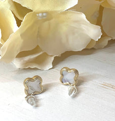 18KT Gold Mother of Pearl Clover Earrings