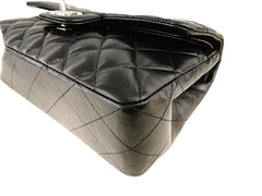 CHANEL Black Quilted Lambskin 23 Silver Hardware Double Flap Bag