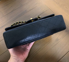 CHANEL Black Caviar Double Flap Gold Hardware Shoulder Bag