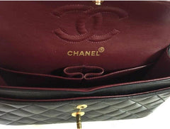 CHANEL Black Lambskin 24KT Gold Hardware 25 Quilted Leather Handbag / Crossbody