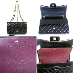 Vintage CHANEL Black Lambskin Gold Hardware Medium Double Flap Bag