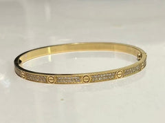 Cartier Diamond-Paved Small Love Bracelet, 18KT Yellow Gold, Size 17