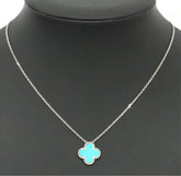 Rare Van Cleef & Arpels VCA Turquoise Vintage Alhambra 18Kt White Gold Necklace