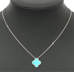 Rare Van Cleef & Arpels VCA Turquoise Vintage Alhambra 18Kt White Gold Necklace