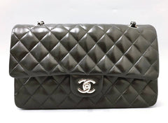 CHANEL CC Black Lambskin Double Flap Silver Hrdware Quilted Handbag