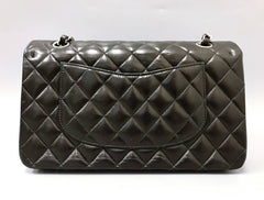 CHANEL CC Black Lambskin Double Flap Silver Hrdware Quilted Handbag